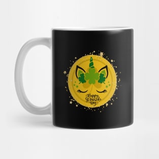 Unicorn with green clovers on a gold coin. Enjoy St. Paddy's Day! Mug